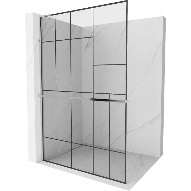 Mexen Kioto+ L Shower Wall with Shelf Walk-in 70 x 200 cm, black pattern, chrome - 800-070-123-01-78
