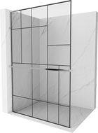 Mexen Kioto+ L Shower Screen with Walk-in Shelf 90 x 200 cm, Black Pattern, Chrome - 800-090-123-01-78