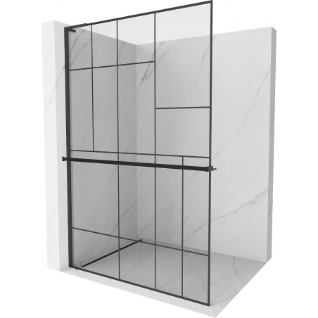 Mexen Kioto+ L Shower Wall with Shelf Walk-in 110 x 200 cm, Black Pattern, Black - 800-110-123-70-78