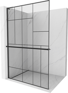 Mexen Kioto+ L Shower Wall with Shelf Walk-in 110 x 200 cm, Black Pattern, Black - 800-110-123-70-78