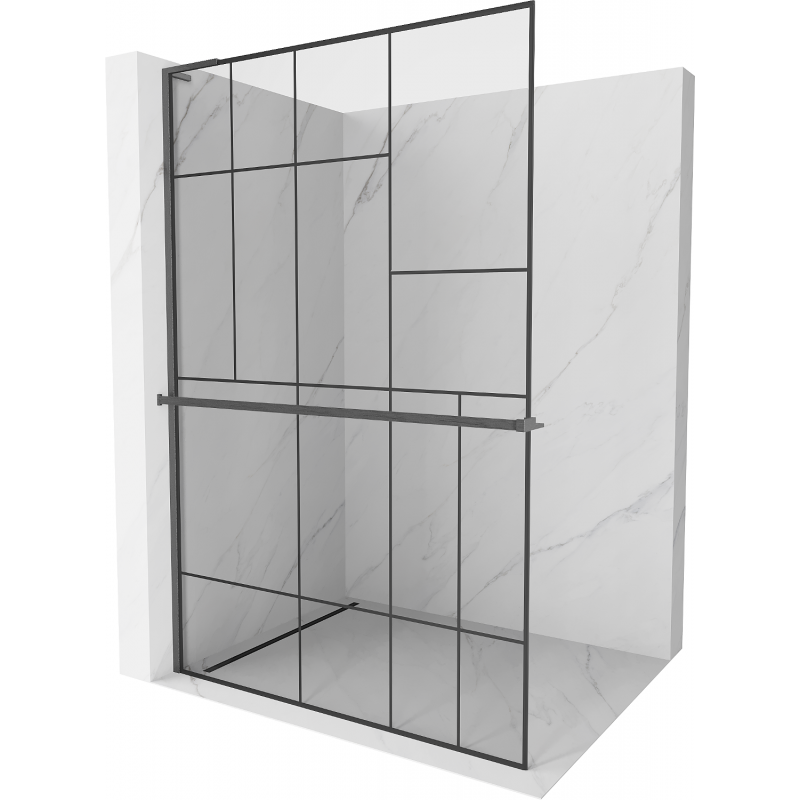 Mexen Kioto+ L Shower Wall with Shelf Walk-in 80 x 200 cm, Black Pattern, Gun Gray Brushed - 800-080-123-66-78