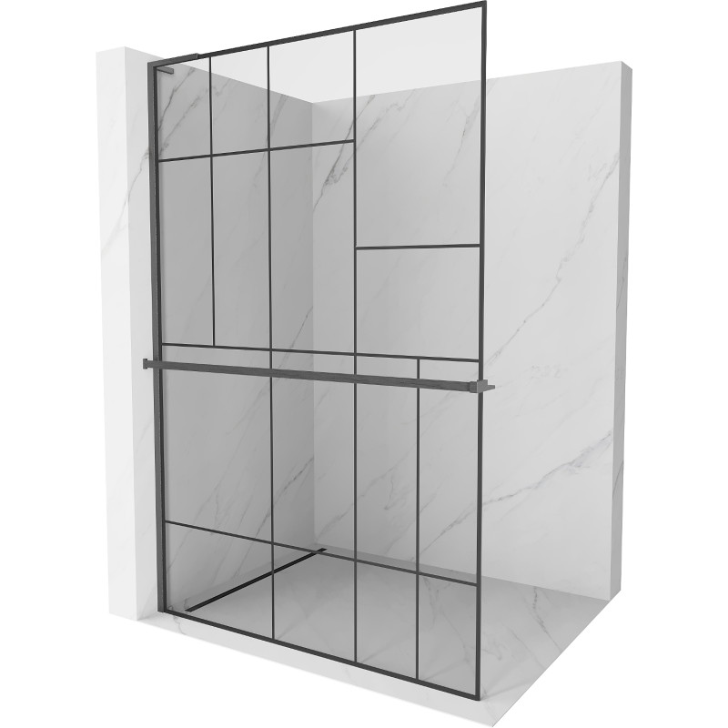 Mexen Kioto+ L shower wall with shelf Walk-in 100 x 200 cm, black pattern, gun gray brushed - 800-100-123-66-78