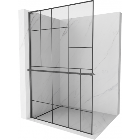 Mexen Kioto+ L shower wall with shelf Walk-in 100 x 200 cm, black pattern, gun gray brushed - 800-100-123-66-78