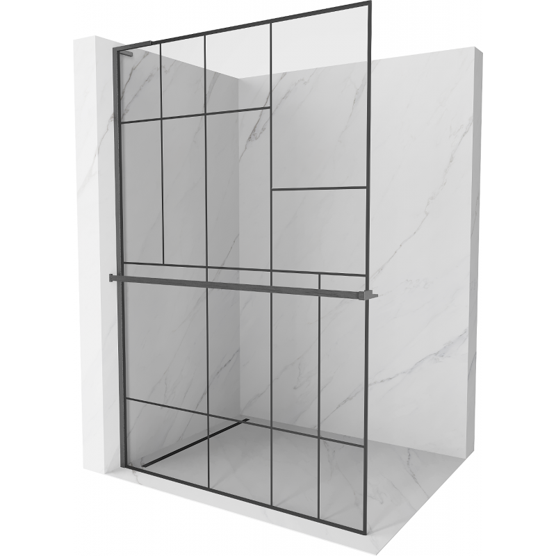 Mexen Kioto+ L shower screen with shelf Walk-in 110 x 200 cm, black pattern, brushed gun gray - 800-110-123-66-78