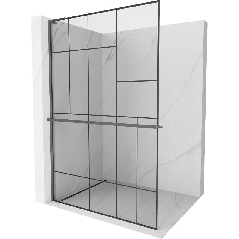 Mexen Kioto+ L Walk-in Shower Wall with Shelf 100 x 200 cm, Black Pattern, Gun Metal - 800-100-123-95-78