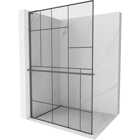 Mexen Kioto+ L Walk-in Shower Wall with Shelf 100 x 200 cm, Black Pattern, Gun Metal - 800-100-123-95-78