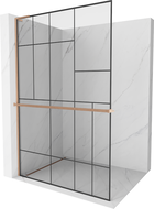 Mexen Kioto+ L Shower Wall with Shelf Walk-in 90 x 200 cm, Black Pattern, Brushed Copper - 800-090-123-65-78