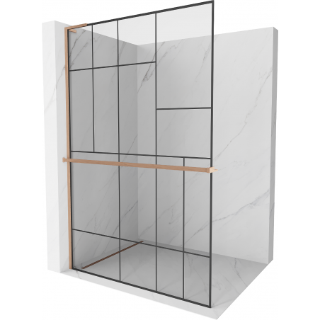 Mexen Kioto+ L shower screen with Walk-in shelf 110 x 200 cm, black pattern, brushed copper - 800-110-123-65-78
