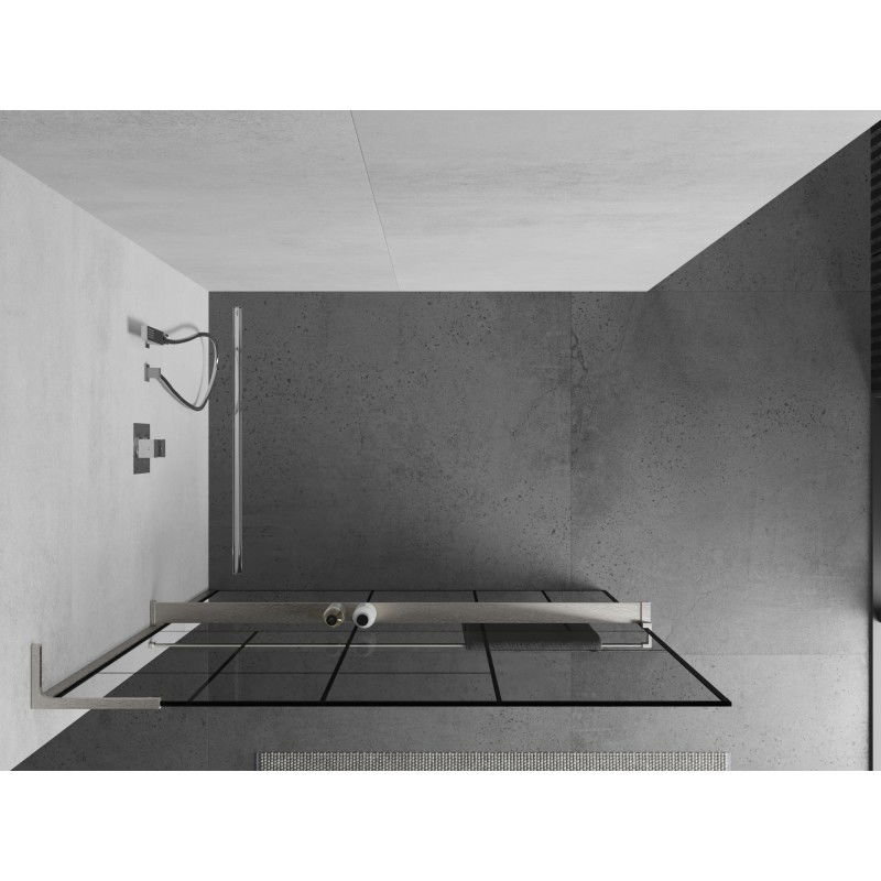Mexen Kioto+ L Shower Screen with Shelf Walk-in 70 x 200 cm, Black Pattern, Brushed Nickel - 800-070-123-97-78