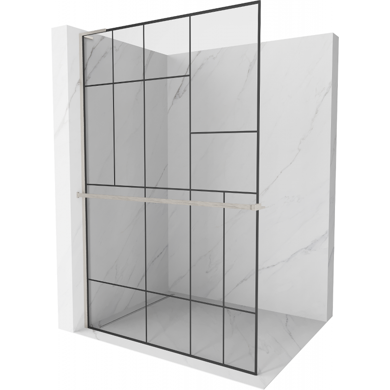 Mexen Kioto+ L Shower Screen with Shelf Walk-in 70 x 200 cm, Black Pattern, Brushed Nickel - 800-070-123-97-78