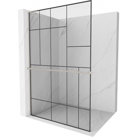 Mexen Kioto+ L shower wall with shelf Walk-in 100 x 200 cm, black pattern, brushed nickel - 800-100-123-97-78
