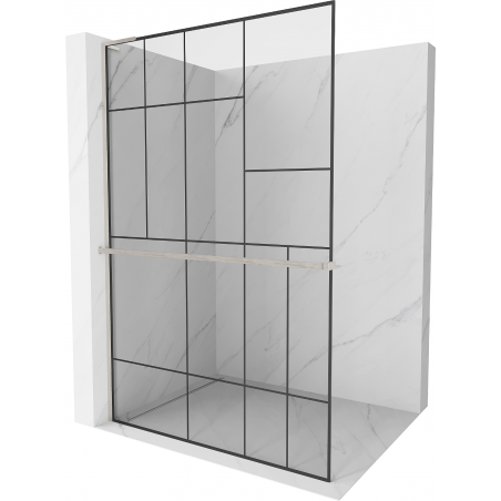 Mexen Kioto+ L shower wall with shelf Walk-in 110 x 200 cm, black pattern, brushed nickel - 800-110-123-97-78