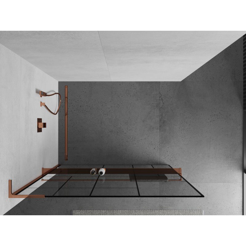 Mexen Kioto+ L shower wall with shelf Walk-in 90 x 200 cm, black pattern, rose gold - 800-090-123-60-78