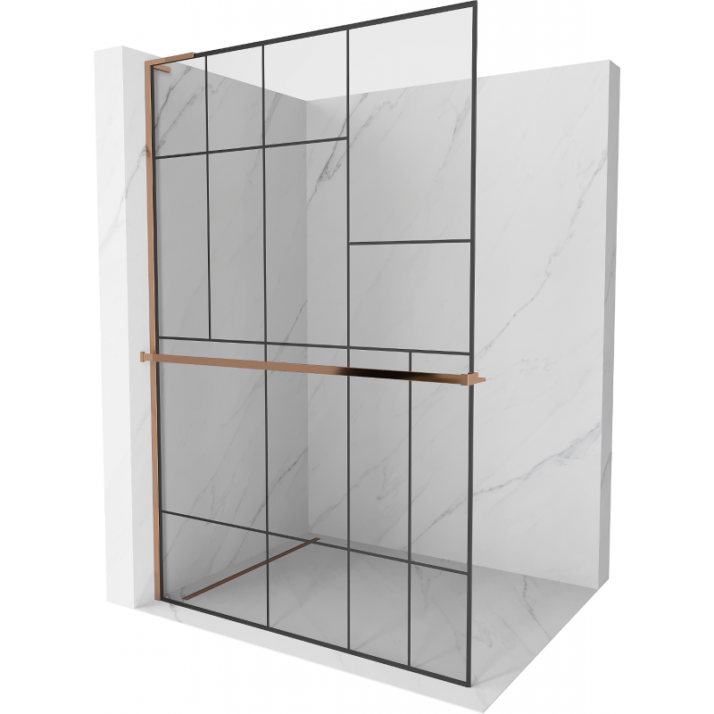 Mexen Kioto+ L Shower Wall with Walk-in Shelf 90 x 200 cm, Black Pattern, Rose Gold - 800-090-123-60-78