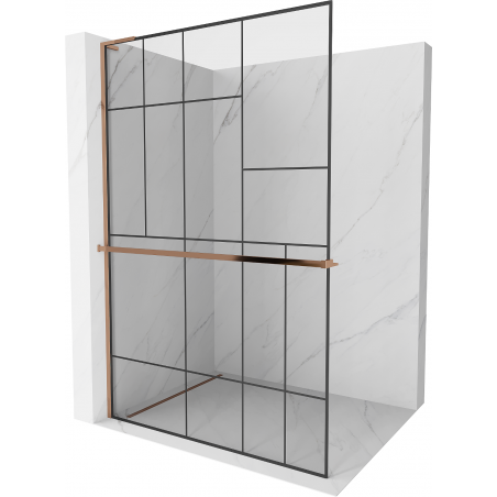 Mexen Kioto+ L shower wall with shelf Walk-in 90 x 200 cm, black pattern, rose gold - 800-090-123-60-78