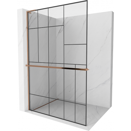 Mexen Kioto+ L Shower Screen with Shelf Walk-in 120 x 200 cm, Black Pattern, Rose Gold - 800-120-123-60-78