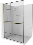 Mexen Kioto+ L Shower Wall with Shelf Walk-in 70 x 200 cm, Black Pattern, Gold - 800-070-123-50-78