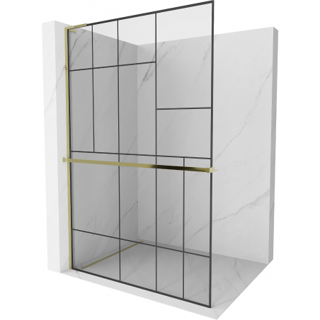Mexen Kioto+ L Walk-in Shower Wall with Shelf 90 x 200 cm, Black Pattern, Gold - 800-090-123-50-78