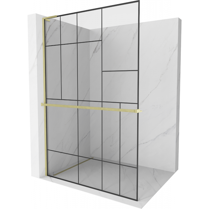 Mexen Kioto+ L shower wall with shelf Walk-in 80 x 200 cm, black pattern, brushed gold - 800-080-123-55-78