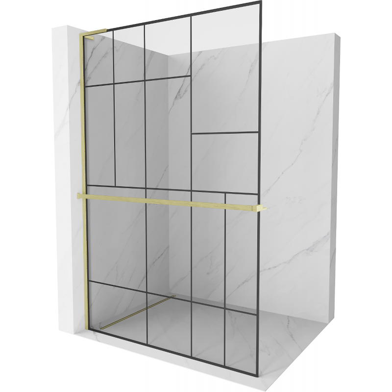Mexen Kioto+ L Shower Wall with Shelf Walk-in 90 x 200 cm, Black Pattern, Brushed Gold - 800-090-123-55-78
