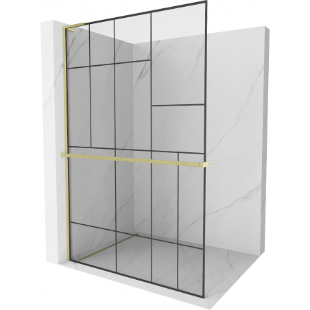 Mexen Kioto+ L Shower Wall with Shelf Walk-in 120 x 200 cm, Black Pattern, Brushed Gold - 800-120-123-55-78