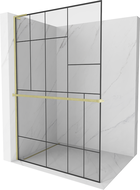 Mexen Kioto+ L Shower Wall with Shelf Walk-in 120 x 200 cm, Black Pattern, Brushed Gold - 800-120-123-55-78