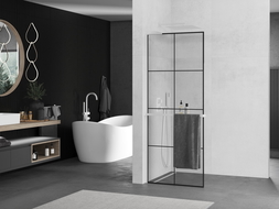 Mexen Kioto+ L shower wall with Walk-in shelf 80 x 200 cm, black grid, white - 800-080-123-20-77