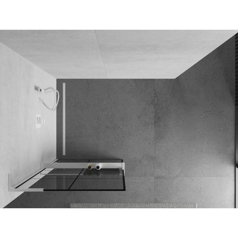 Mexen Kioto+ L shower screen with Walk-in shelf 90 x 200 cm, black grid, white - 800-090-123-20-77