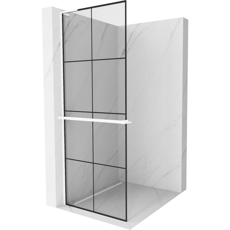 Mexen Kioto+ L Shower Wall with Shelf Walk-in 90 x 200 cm, black pattern, white - 800-090-123-20-77