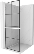 Mexen Kioto+ L shower screen with Walk-in shelf 90 x 200 cm, black grid, white - 800-090-123-20-77