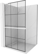 Mexen Kioto+ L Shower Wall with Shelf Walk-in 120 x 200 cm, Black Grid, White - 800-120-123-20-77