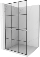 Mexen Kioto+ L Shower Wall with Shelf Walk-in 100 x 200 cm, Black Grid, Chrome - 800-100-123-01-77