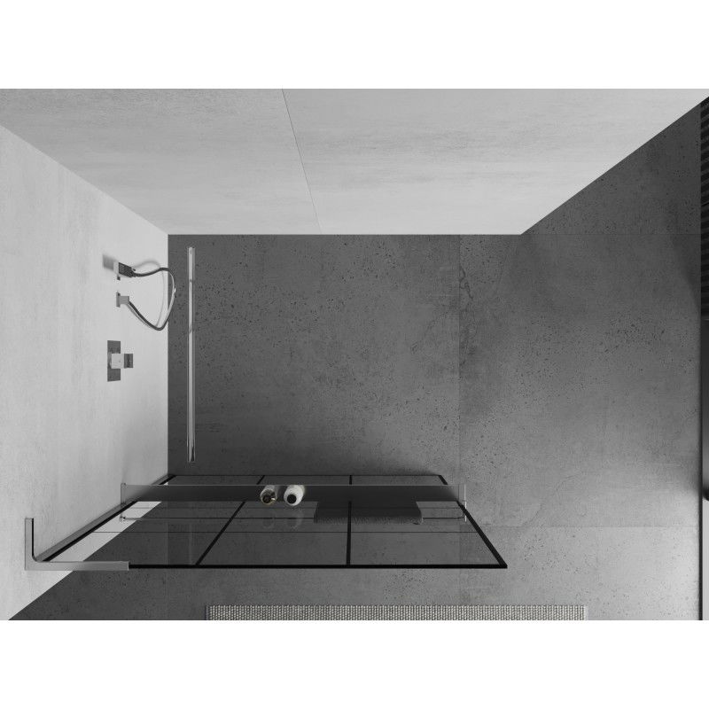 Mexen Kioto+ L Shower Screen with Shelf Walk-in 110 x 200 cm, Black Grid, Chrome - 800-110-123-01-77