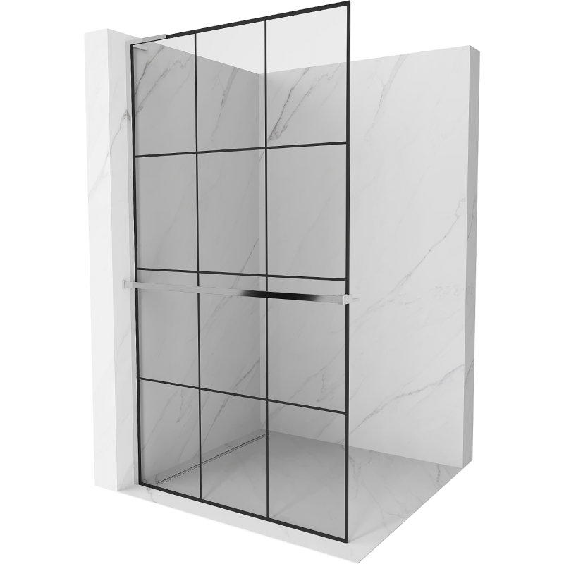 Mexen Kioto+ L shower wall with shelf Walk-in 120 x 200 cm, black grid, chrome - 800-120-123-01-77