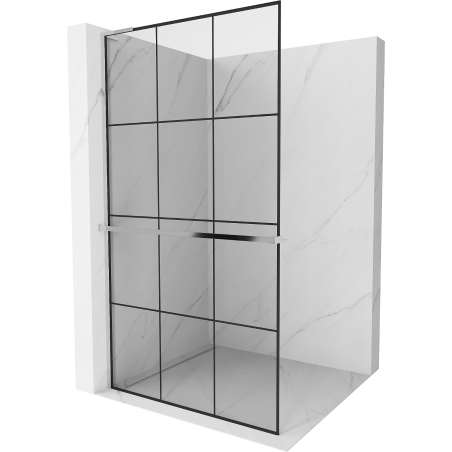 Mexen Kioto+ L shower wall with shelf Walk-in 120 x 200 cm, black grid, chrome - 800-120-123-01-77