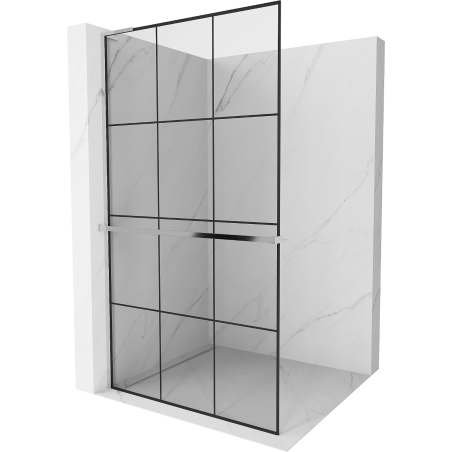Mexen Kioto+ L Shower Wall with Walk-in Shelf 120 x 200 cm, Black Pattern, Chrome - 800-120-123-01-77