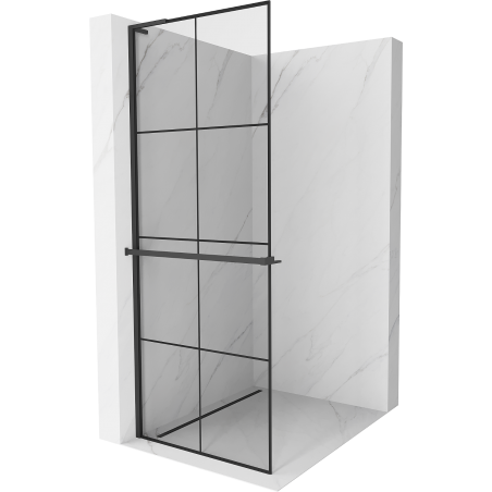 Mexen Kioto+ L Shower Wall with Walk-in Shelf 70 x 200 cm, Black Pattern, Black - 800-070-123-70-77