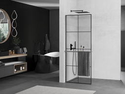 Mexen Kioto+ L shower screen with shelf Walk-in 70 x 200 cm, black grid, gun gray brushed - 800-070-123-66-77