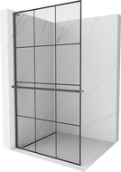 Mexen Kioto+ L shower wall with shelf Walk-in 100 x 200 cm, black grid, gun gray brushed - 800-100-123-66-77