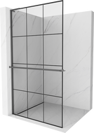 Mexen Kioto+ L shower wall with shelf Walk-in 100 x 200 cm, black grid, gun metal - 800-100-123-95-77