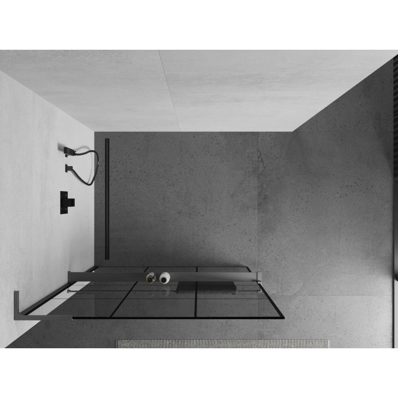 Mexen Kioto+ L Shower Wall with Shelf Walk-in 120 x 200 cm, black lattice, gun metal - 800-120-123-95-77