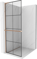 Mexen Kioto+ L shower wall with shelf Walk-in 70 x 200 cm, black grid, brushed copper - 800-070-123-65-77