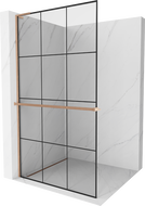 Mexen Kioto+ L shower wall with shelf Walk-in 100 x 200 cm, black grid, brushed copper - 800-100-123-65-77