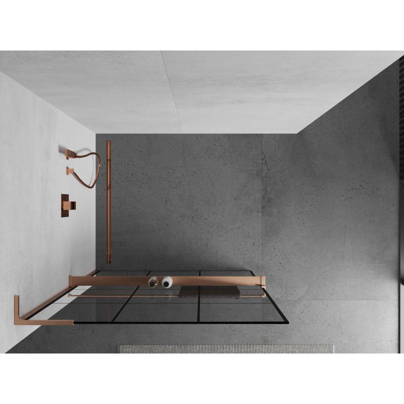 Mexen Kioto+ L shower screen with shelf Walk-in 110 x 200 cm, black grid, brushed copper - 800-110-123-65-77