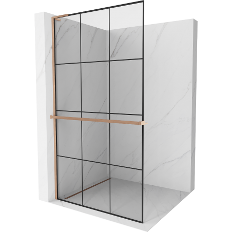 Mexen Kioto+ L shower screen with shelf Walk-in 110 x 200 cm, black grid, brushed copper - 800-110-123-65-77