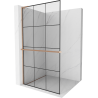Mexen Kioto+ L shower screen with shelf Walk-in 110 x 200 cm, black grid, brushed copper - 800-110-123-65-77