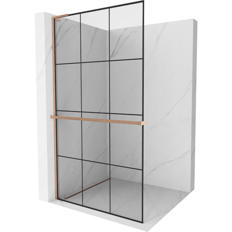 Mexen Kioto+ L shower screen with Walk-in shelf 120 x 200 cm, black pattern, brushed copper - 800-120-123-65-77