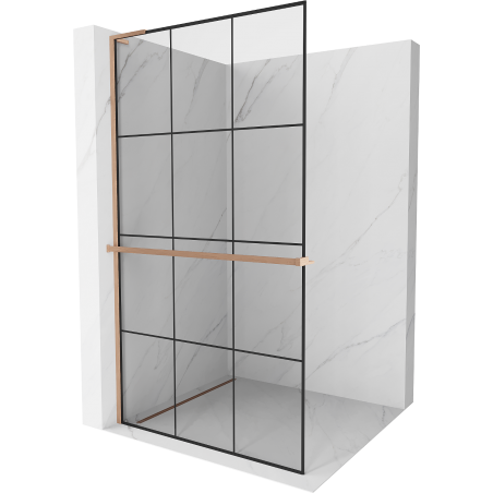 Mexen Kioto+ L shower screen with Walk-in shelf 120 x 200 cm, black pattern, brushed copper - 800-120-123-65-77