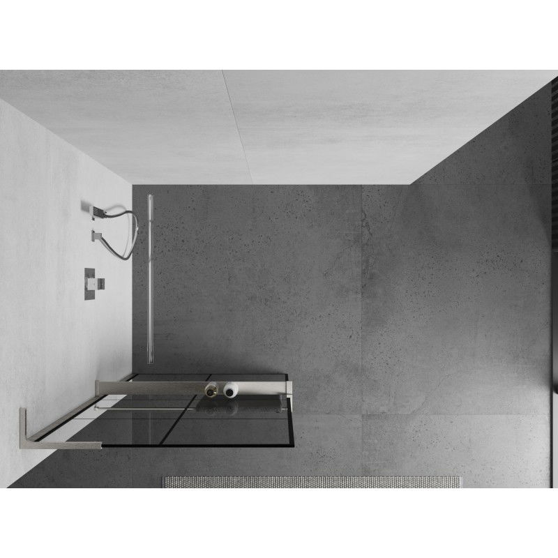 Mexen Kioto+ L shower wall with shelf Walk-in 80 x 200 cm, black grid, brushed nickel - 800-080-123-97-77