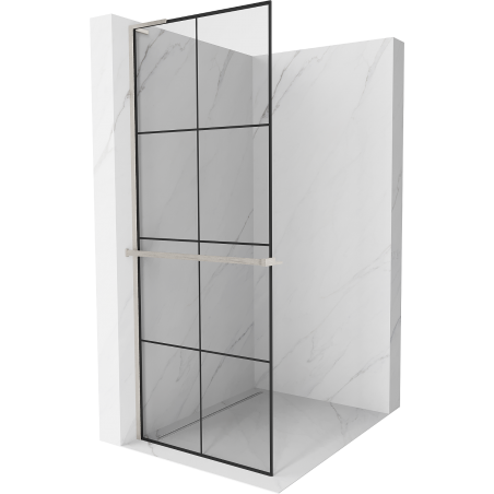 Mexen Kioto+ L Walk-in Shower Screen with Shelf 80 x 200 cm, Black Pattern, Brushed Nickel - 800-080-123-97-77